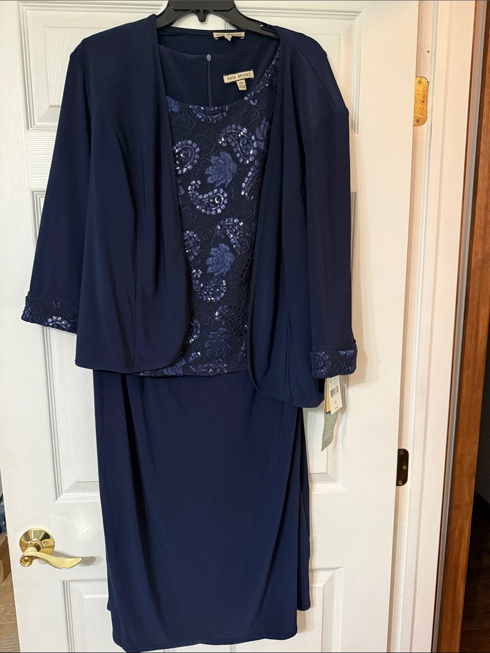 Maya Brooke Navy Sequin Dress with Jacket